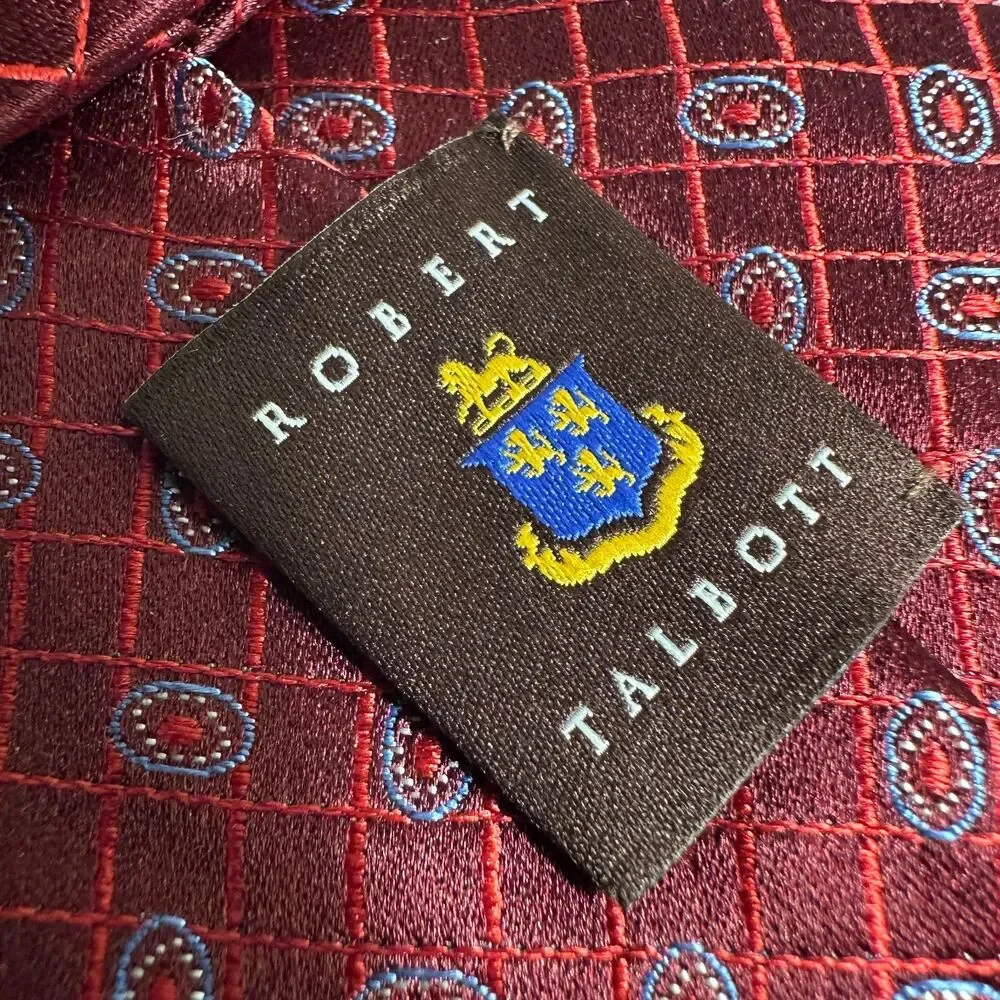 ROBERT TALBOTT Silk Tie Geometric/Polka dot 100% Silk Necktie Red/Blue NWOT